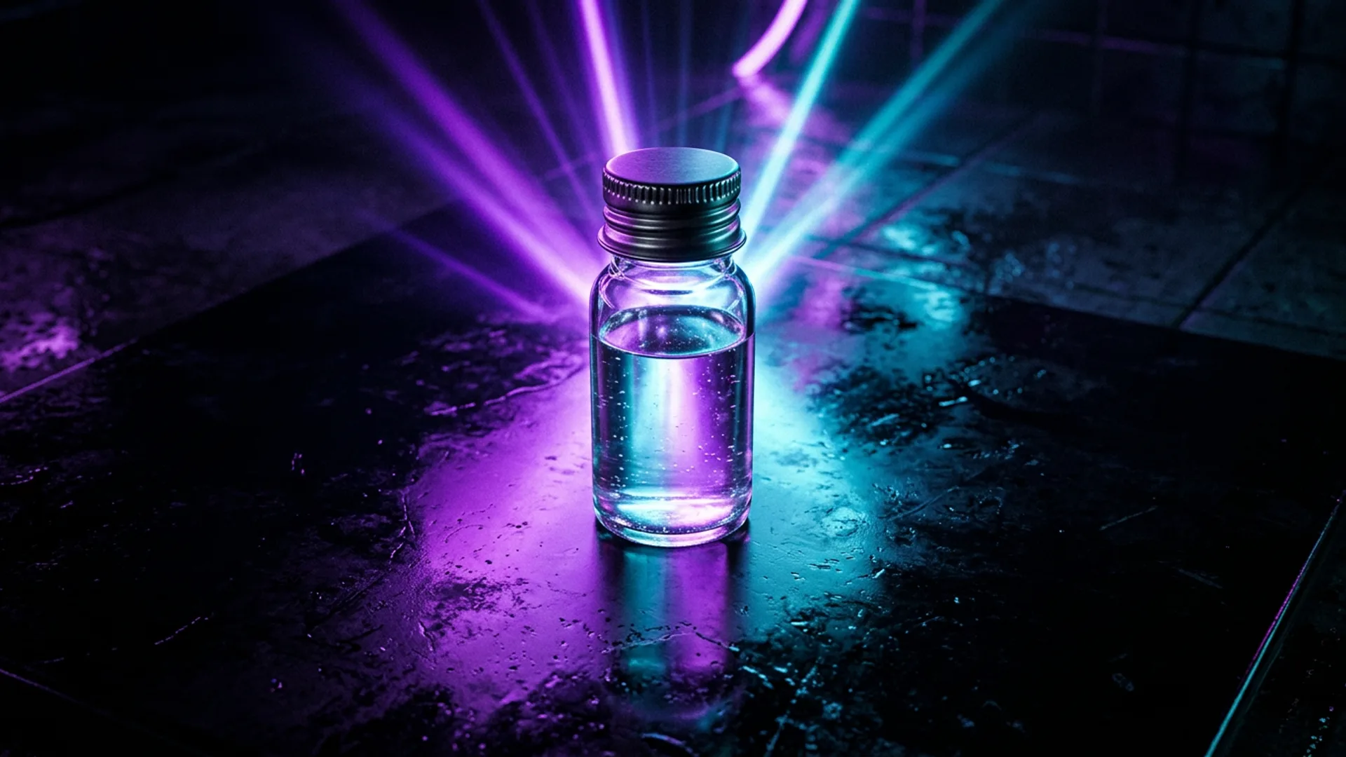 Pregame shot vial with neon violet glow