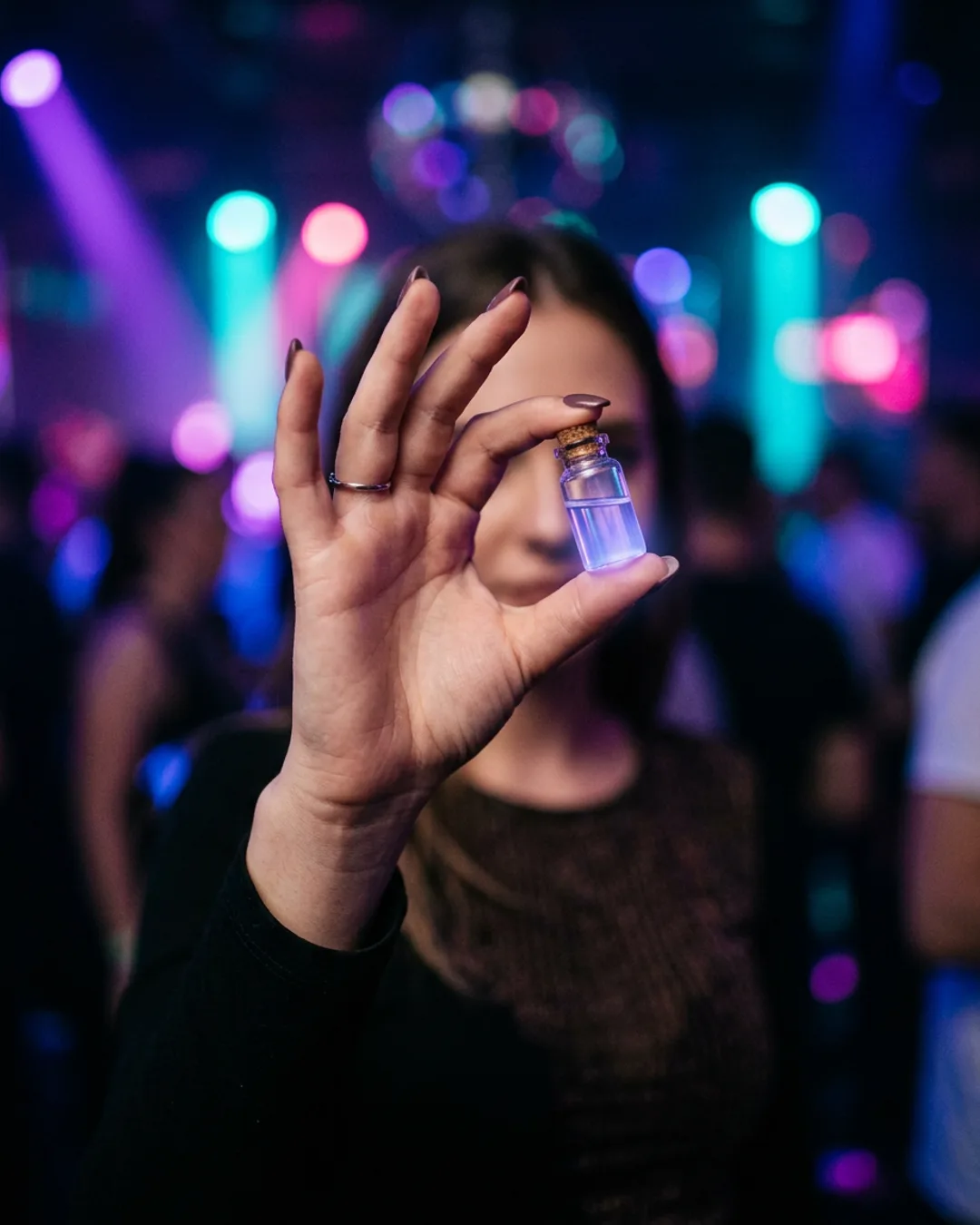Hand holding a Pregame shot vial before a night out